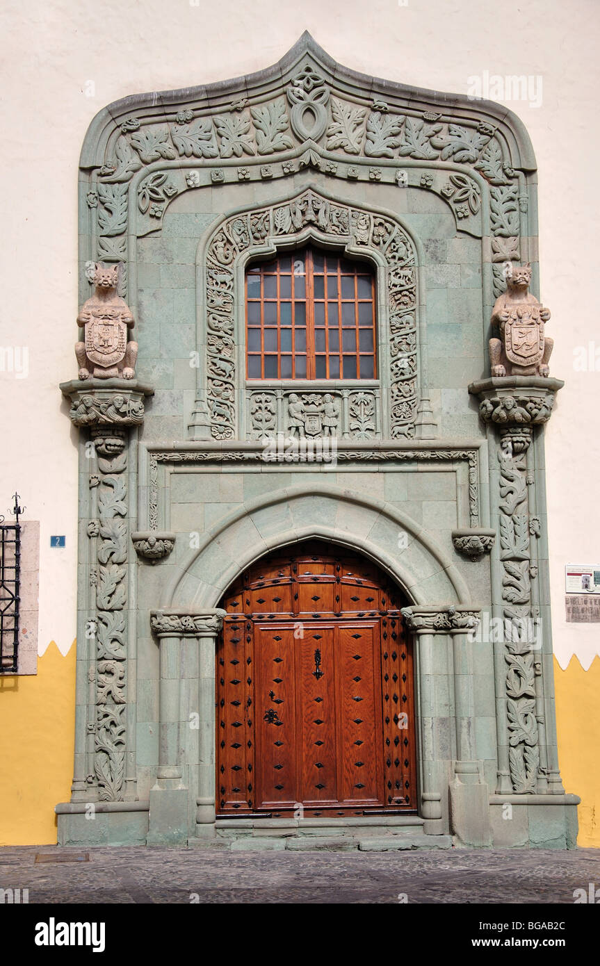 Reich verzierte Tür, Casa de Colon, Vegueta, Las Palmas de Canaria, Gran Canaria, Kanarische Inseln, Spanien Stockfoto