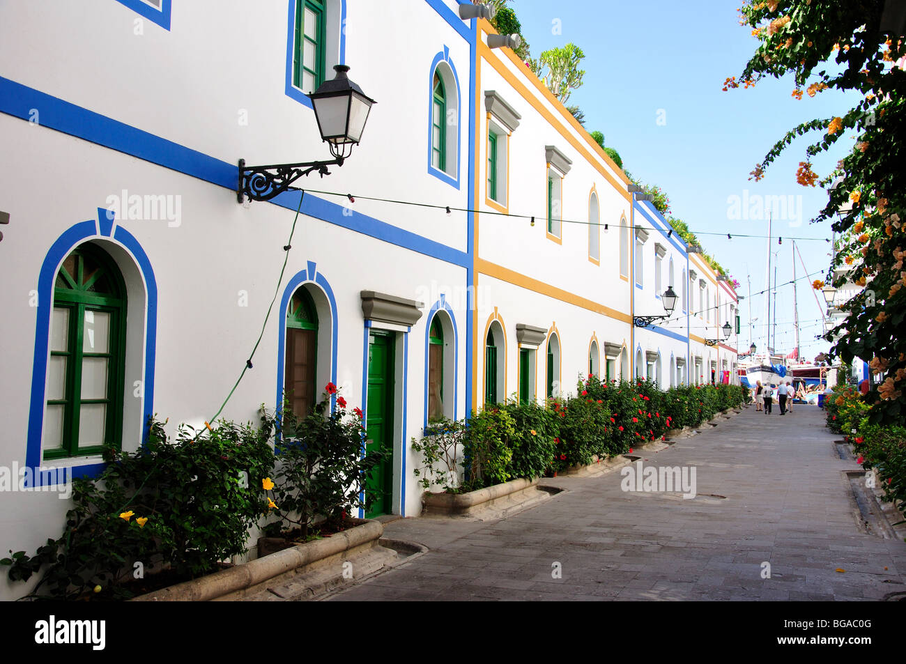 Malerische Straße, Puerto de Mogan, Gemeinde Mogan, Gran Canaria, Kanarische Inseln, Spanien Stockfoto