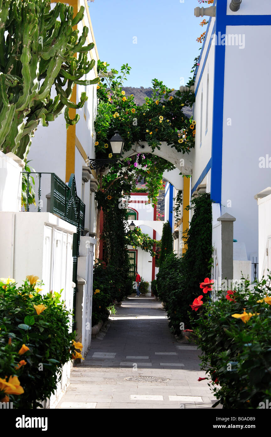 Malerische Straße, Puerto de Mogan, Gemeinde Mogan, Gran Canaria, Kanarische Inseln, Spanien Stockfoto