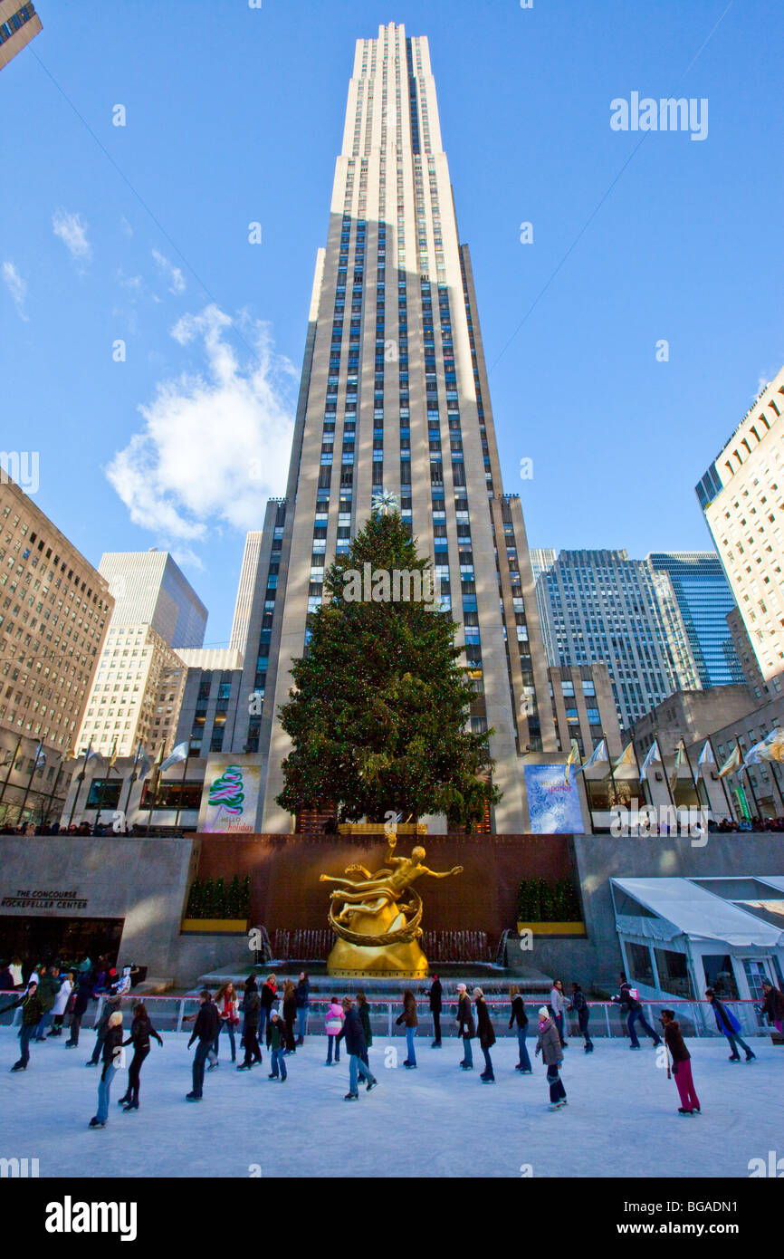 Weihnachten am Rockefeller Center in Manhattan, New York City Stockfoto