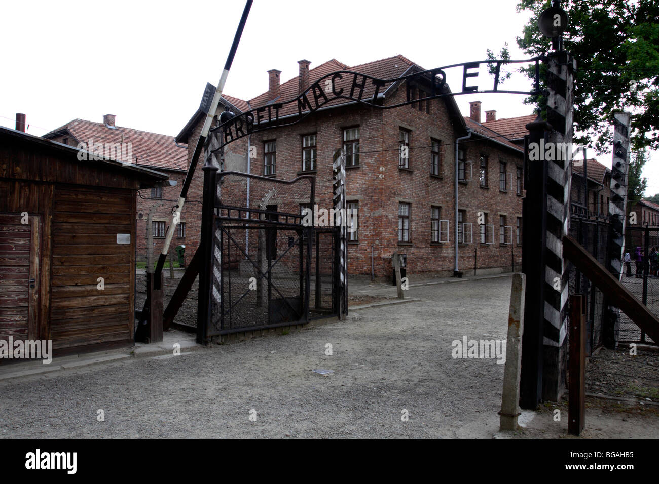 Haupttor des Auschwitz I Konzentration Lagers, Oswiecim, Polen Stockfoto