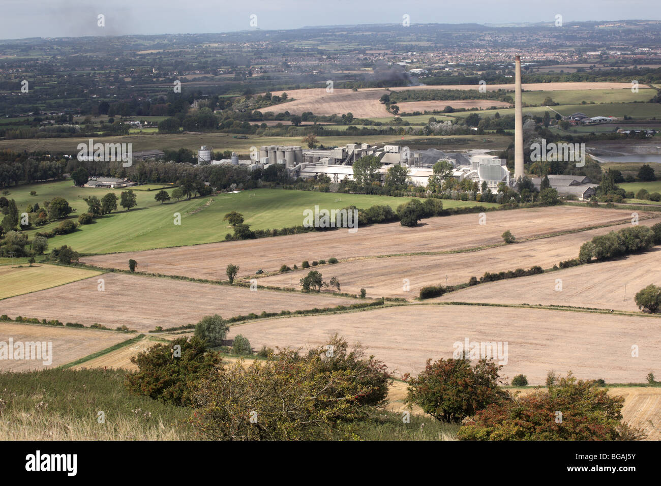 Blick auf Westbury von Westbury White Horse, Wiltshire, England, Großbritannien Stockfoto
