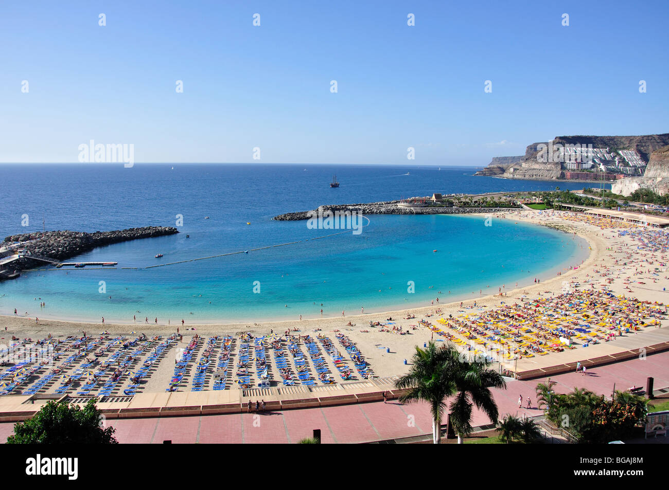 Strand Blick auf das Resort, Playa Amadores, Gemeinde Mogan, Gran Canaria, Kanarische Inseln, Spanien Stockfoto