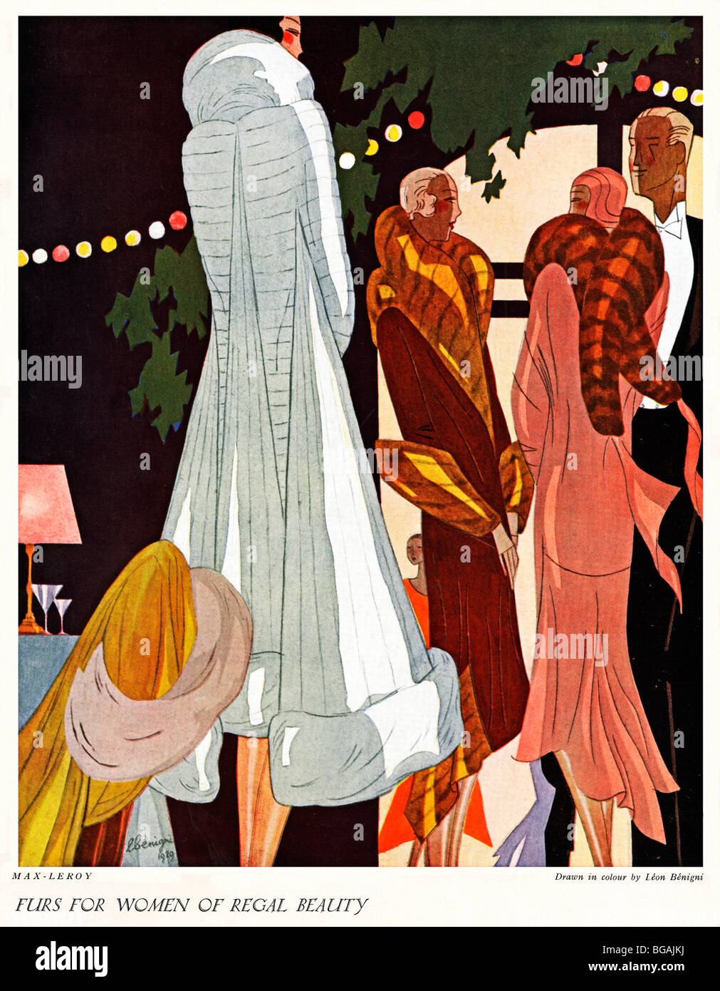 Felle für Frauen der königlichen Schönheit, Herbst 1929 englischen Magazin Leon Benigni Abbildung von Pelzmäntel, entworfen von Max Leroy Stockfoto