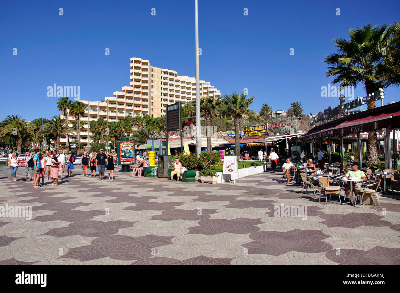 Strandpromenade, Playa del Ingles, San Bartolome de Tirajana Gemeinde, Gran Canaria, Kanarische Inseln, Spanien Stockfoto