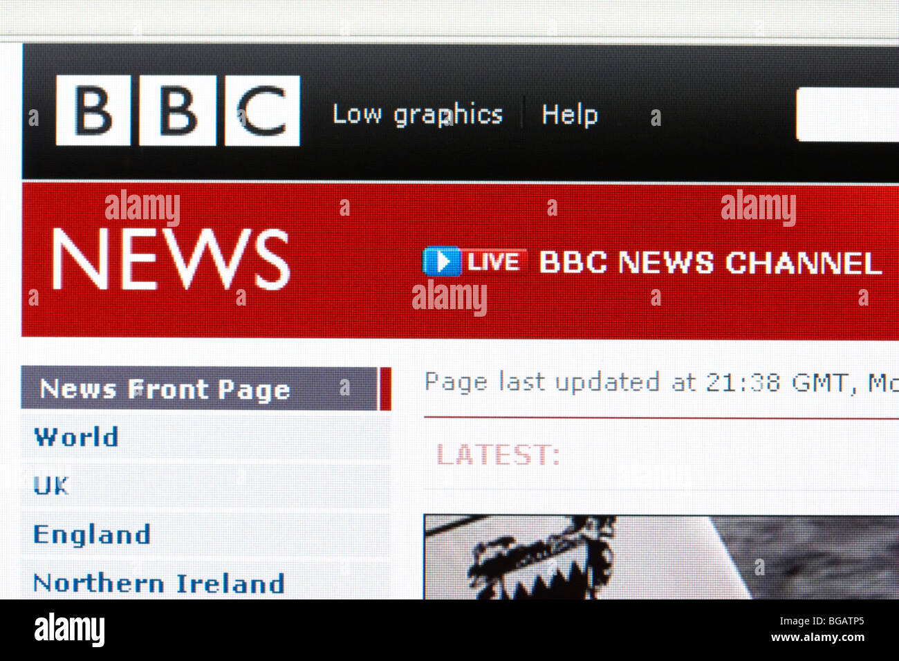 Screenshot der Website von bbc News nur zu redaktionellen Zwecken Stockfoto