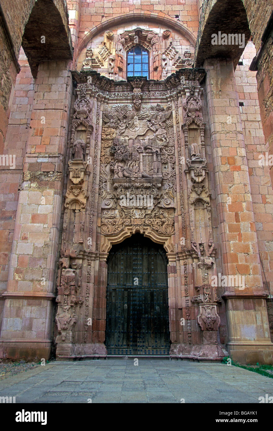 Eingang, San Agustin Kirche Iglesia de San Agustin, Römisch-katholische Kirche, katholische Kirche, Katholizismus, Zacatecas, Zacatecas, Mexiko Stockfoto