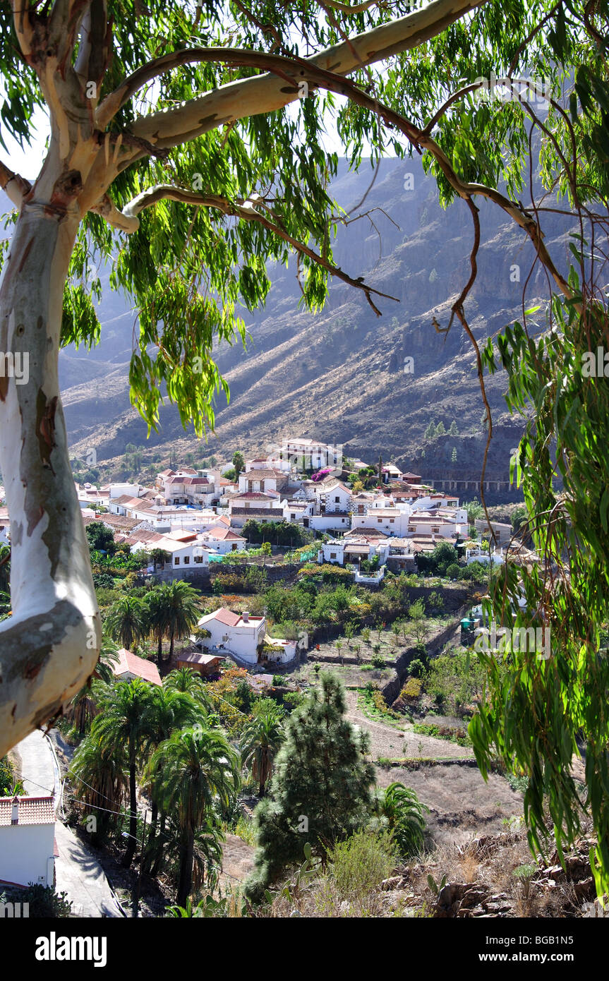 Blick auf das Dorf Fataga, Gemeinde San Bartolome de Tirajana, Gran Canaria, Kanarische Inseln, Spanien Stockfoto