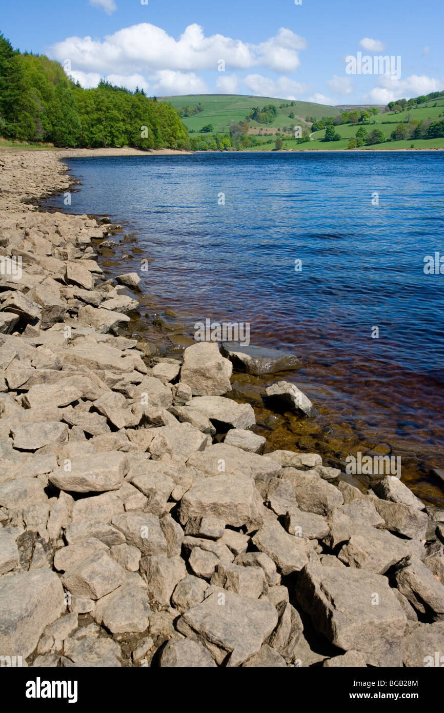 Die Küstenlinie von Ladybower Vorratsbehälter im Upper Derwent Valley im Peak District in Derbyshire Stockfoto