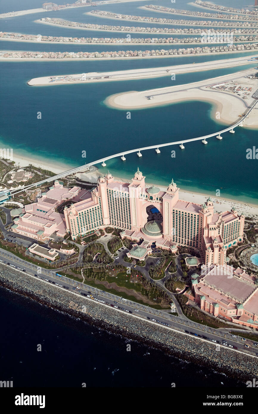 Hotel Atlantis auf The Palm aus der Luft, Dubai, Vereinigte Arabische Emirate Stockfoto