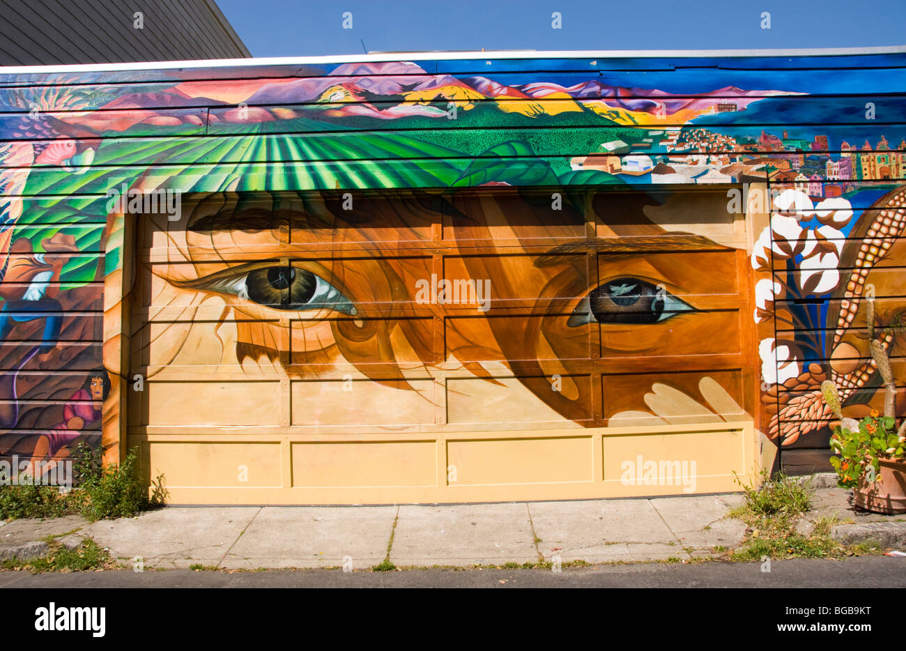 Kalifornien: San Francisco. Mission Bezirk Wandmalereien, hispanischen Themen. Foto Copyright Lee Foster. Foto # 26 - casanf78548. Stockfoto