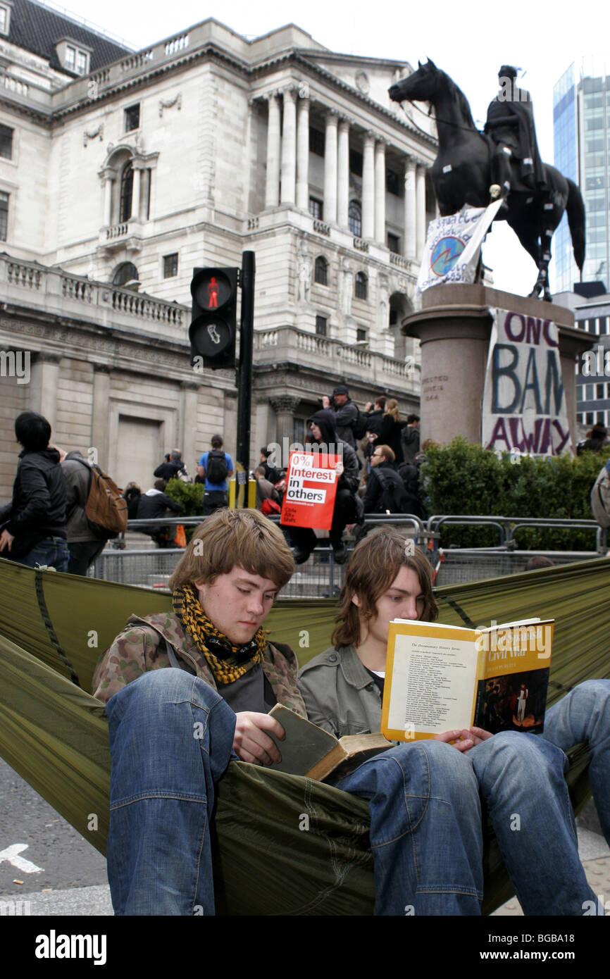 England, London, City, Threadneedle Street, Bank of England G20-Proteste, April 2009. Stockfoto