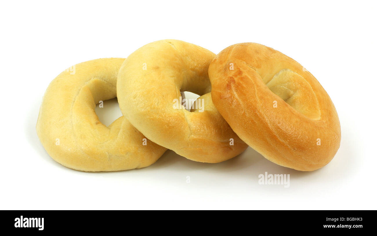 Frisch gebackene plain bagels Stockfoto