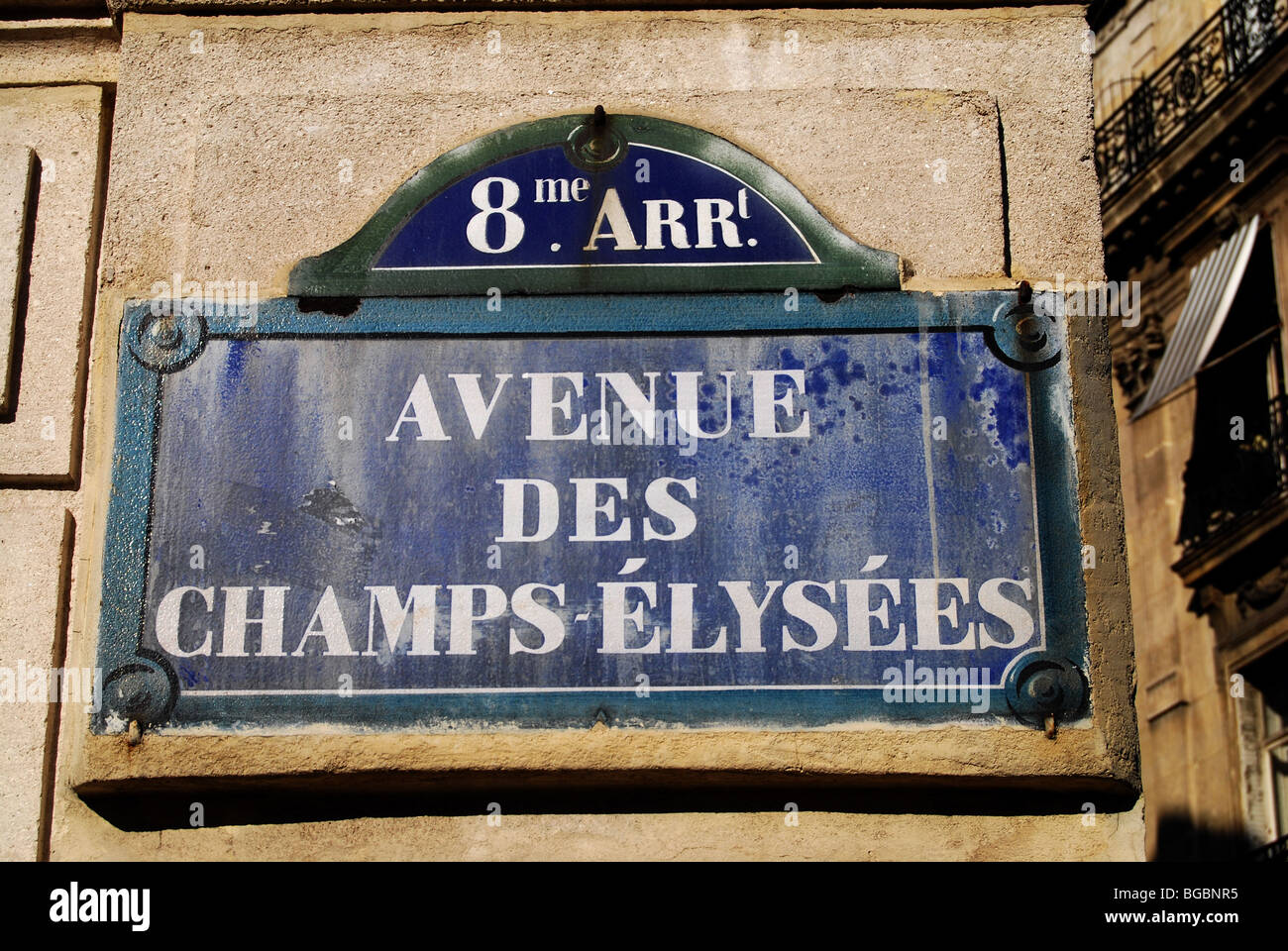 Straßenschild für den Champs Elysees. Paris, Frankreich Stockfoto