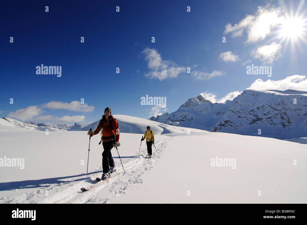 Skitouren Sie, Mt. Grosser Jaufen, Pragser Tal Tal, Tal Hochpustertal, Südtirol, Italien, Europa Stockfoto