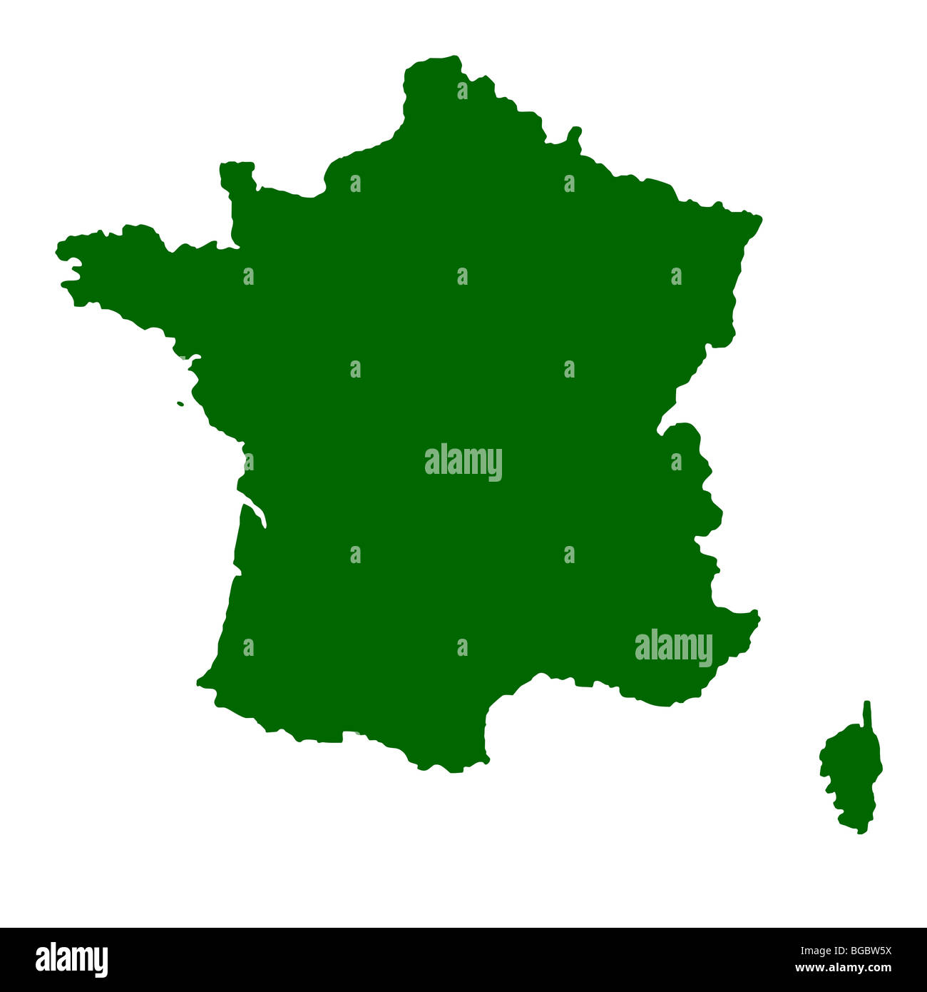 Karte von Frankreich isoliert auf weißem Hintergrund. Stockfoto