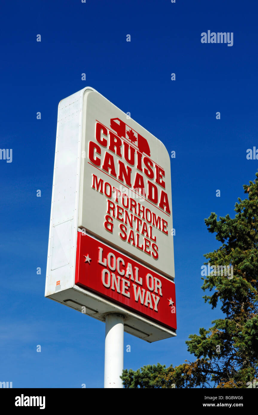 Zeichen, Wohnmobil Vermietung, Kreuzfahrt Kanada, Calgary, Alberta, Kanada Stockfoto