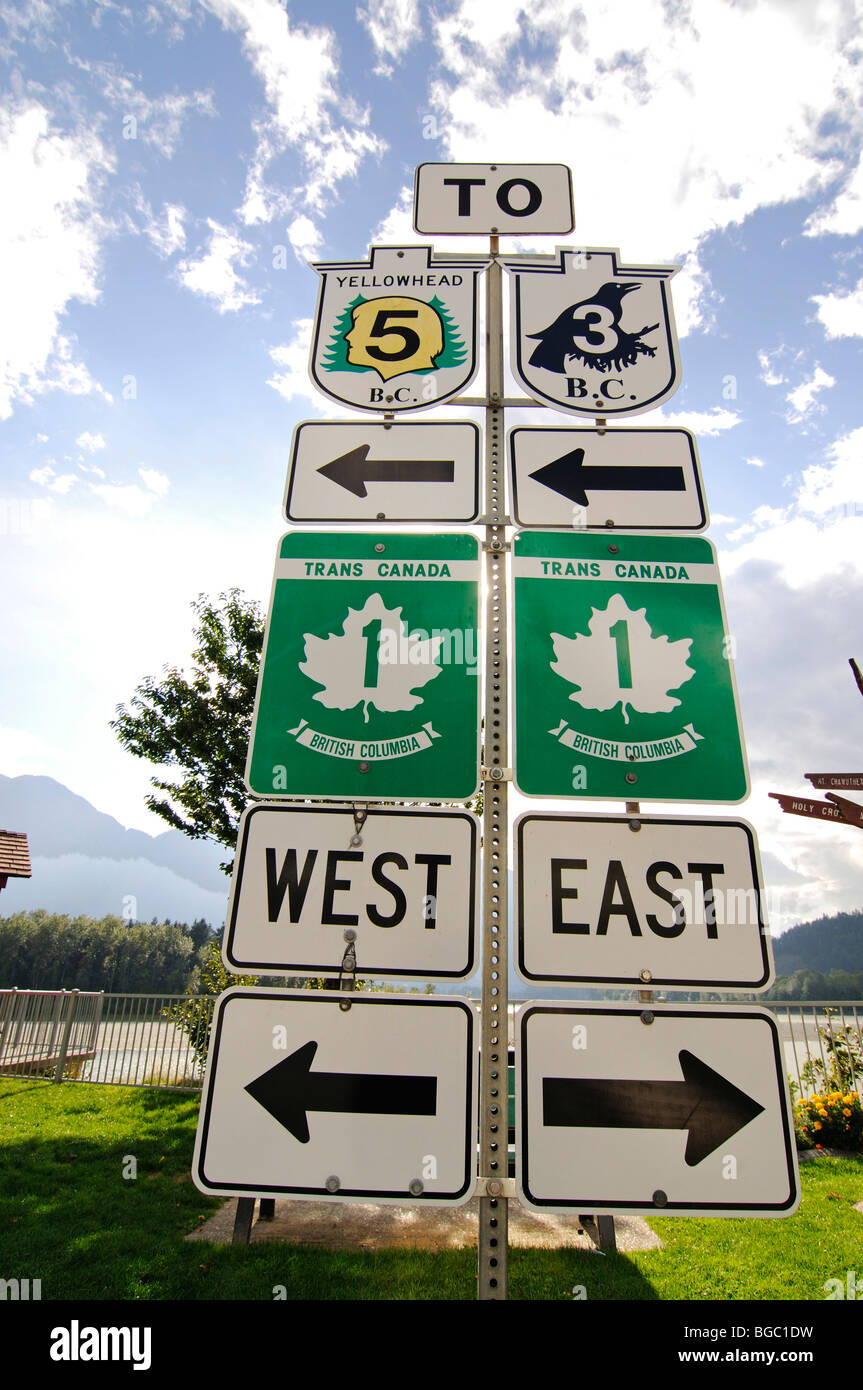 Autobahn Zeichen, Trans Canada Highway, Hope, Britisch-Kolumbien, Kanada Stockfoto