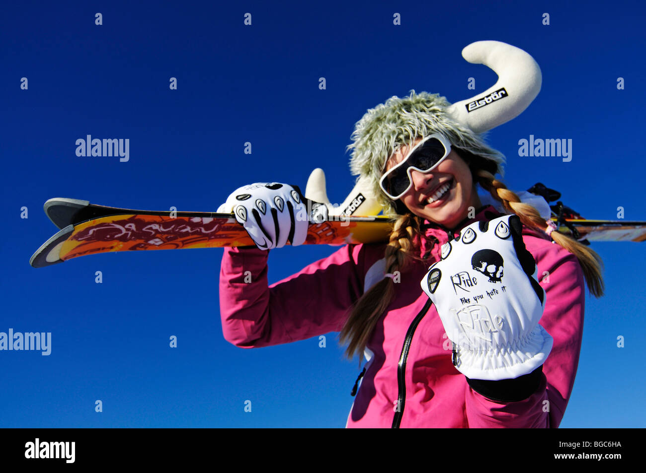 Skifahrer, Frau, freeride Stockfoto