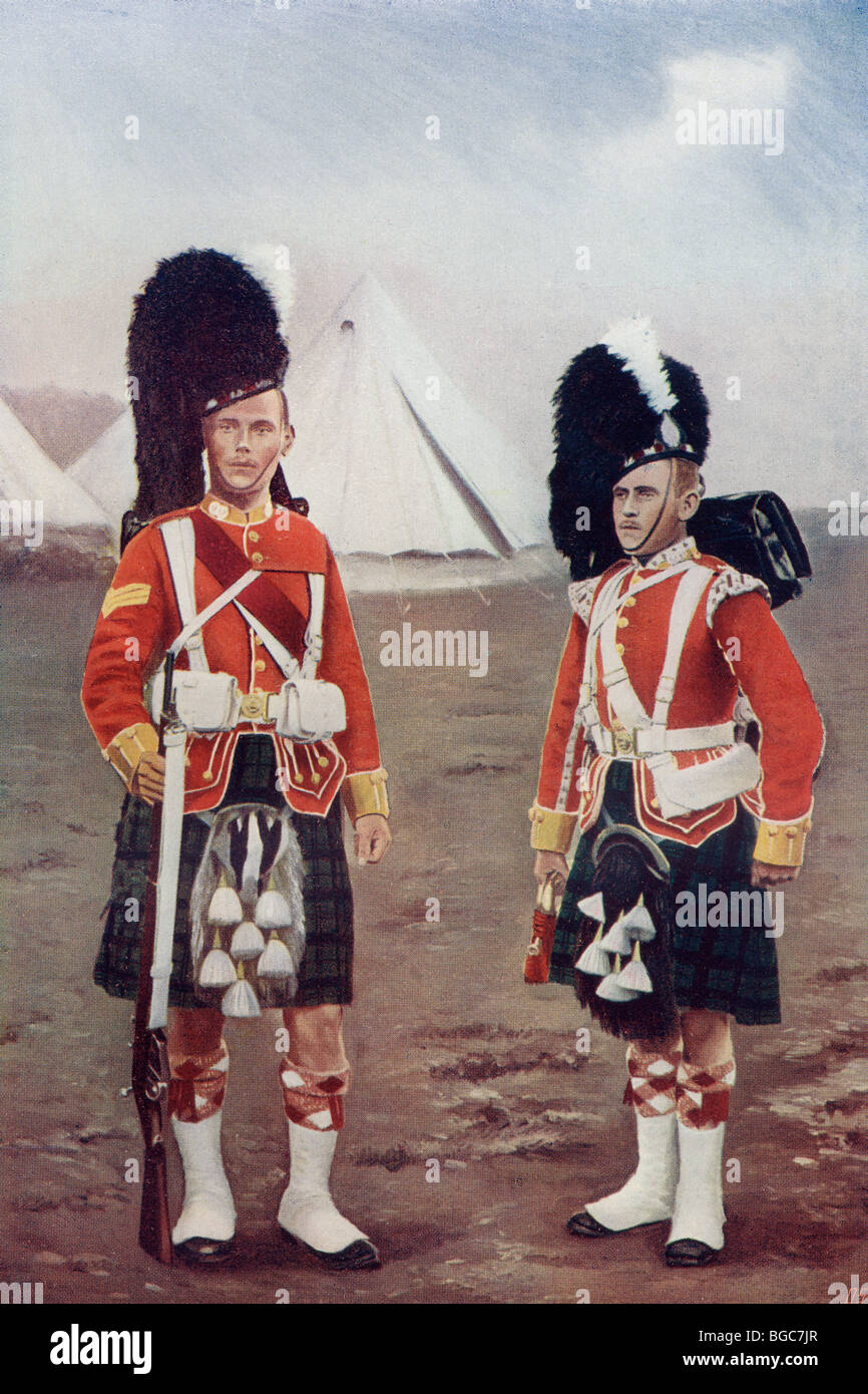Sergeant und Bugler des 1. Argylle und Sutherland Highlanders während des späten 19. Jahrhunderts. Stockfoto