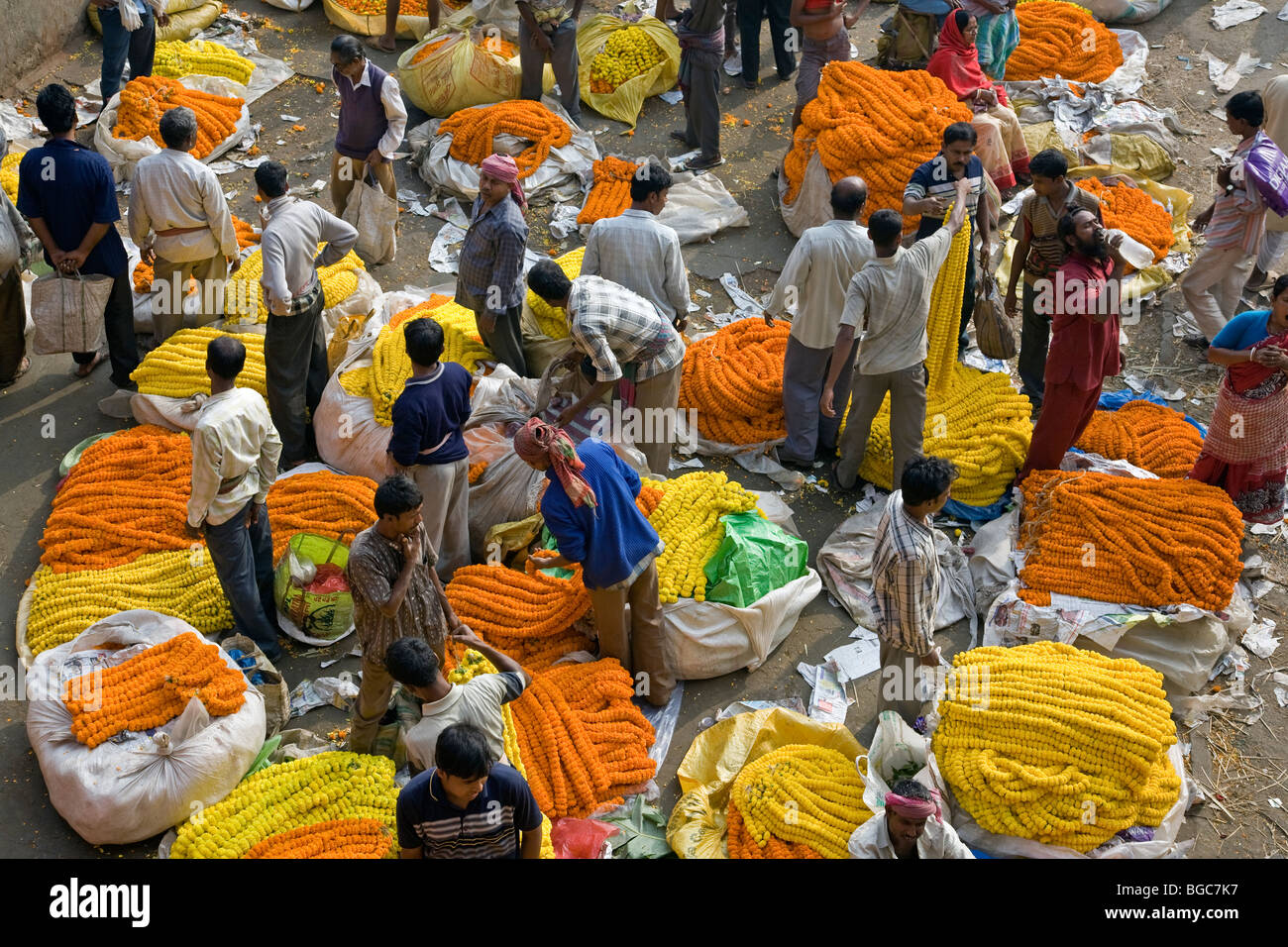 Blumenmarkt. Kalkutta (Kolkata). Indien Stockfoto