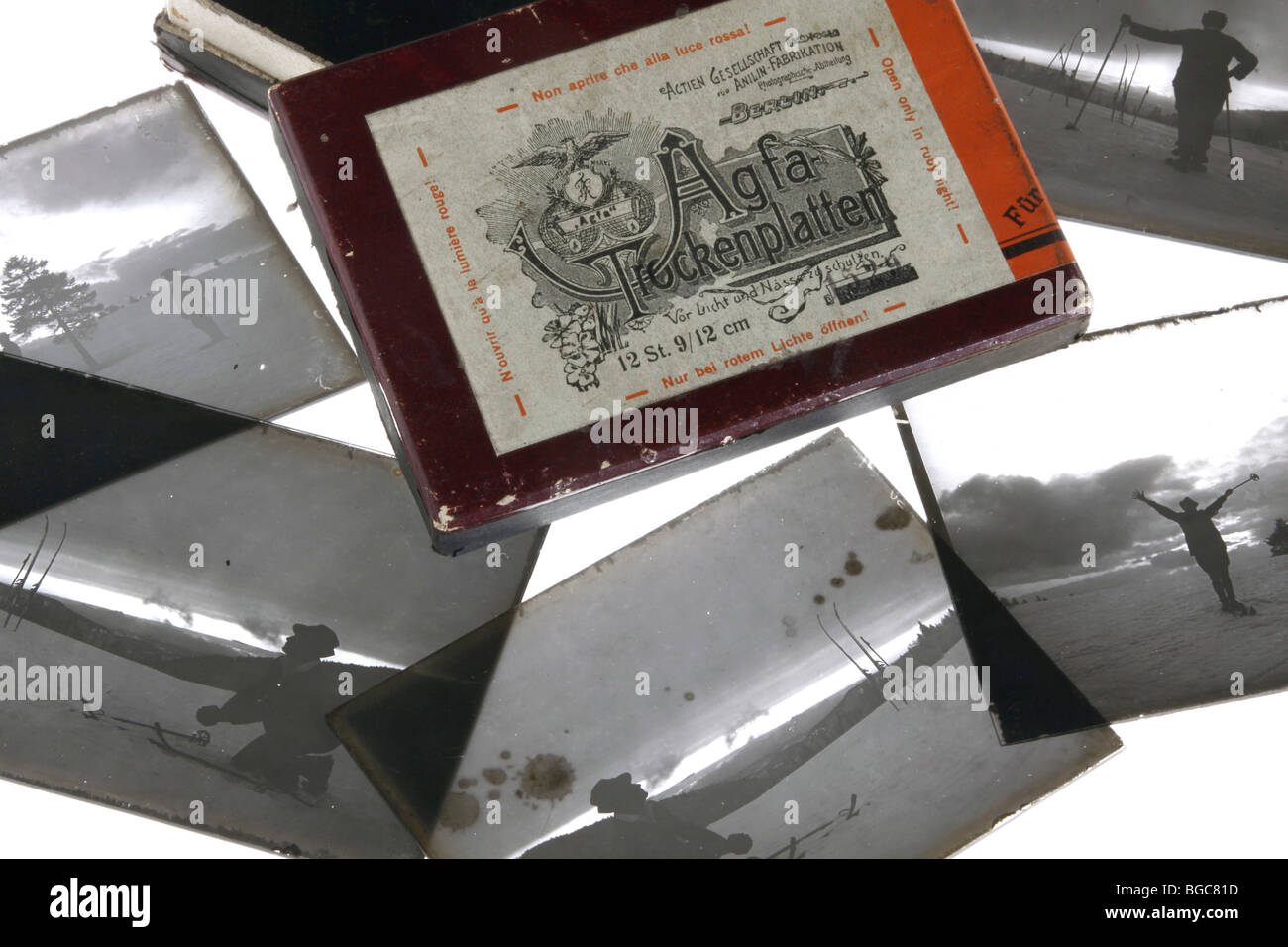 Alte Silber-Bromid Gelatine Glasnegative ausgesetzt Stockfoto