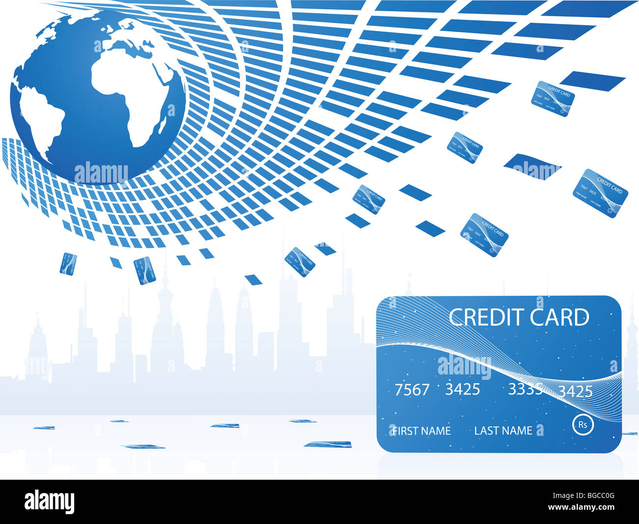 Pool von Kreditkarten rund um den Globus Stockfoto