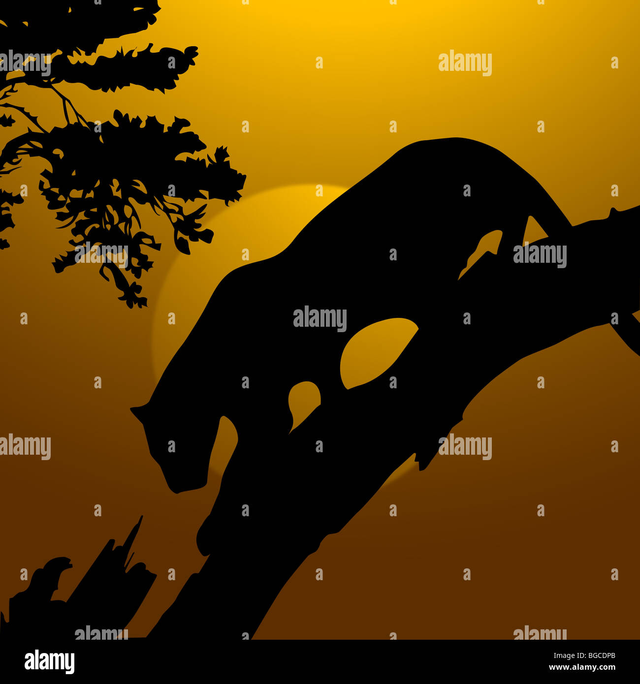 Silhouette-Ansicht der Tiger auf einem Baum, Tierwelt Stockfoto