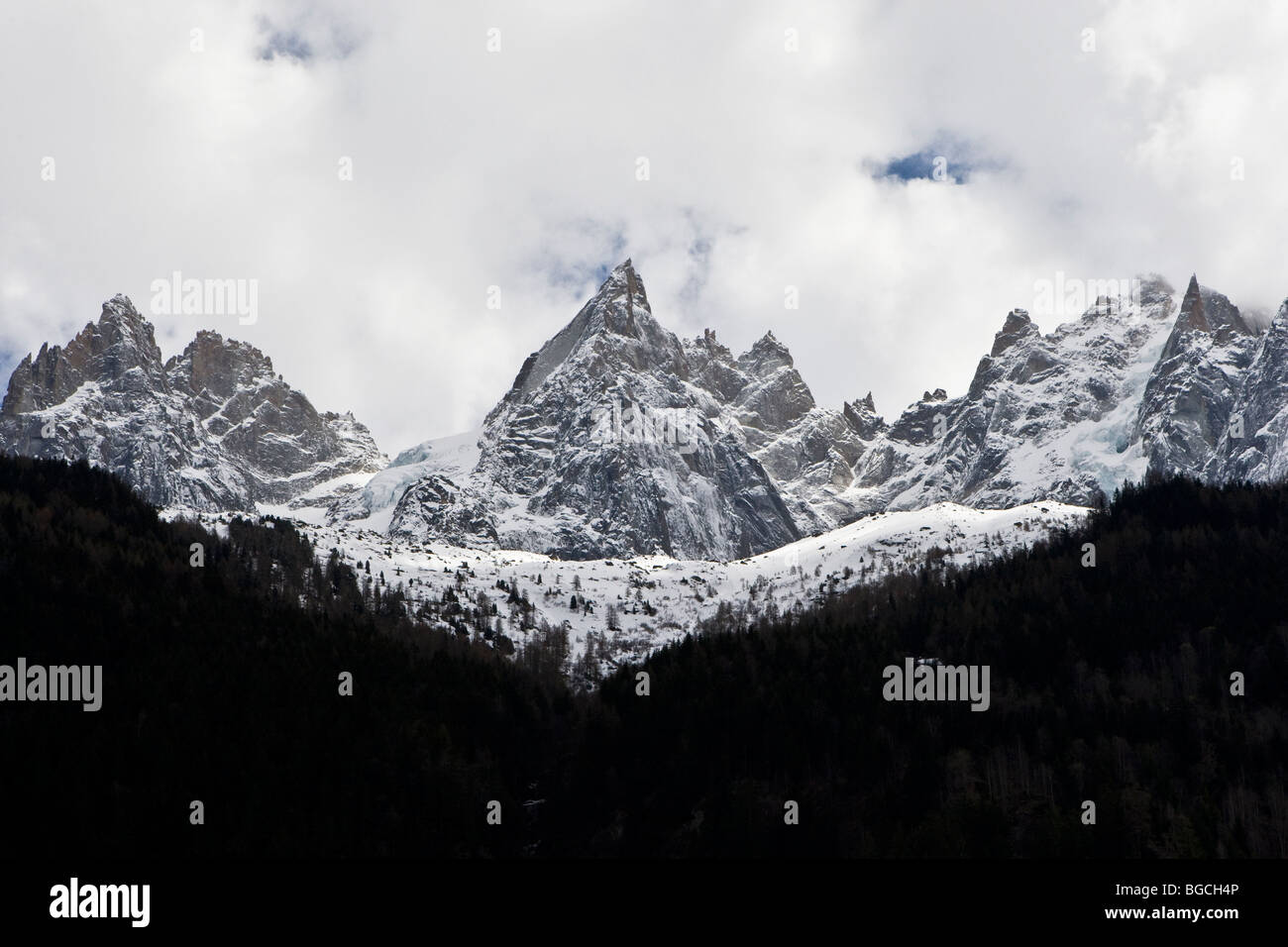 Massif du Montblanc, Berggipfel, Les Praz, Chamonix Stockfoto