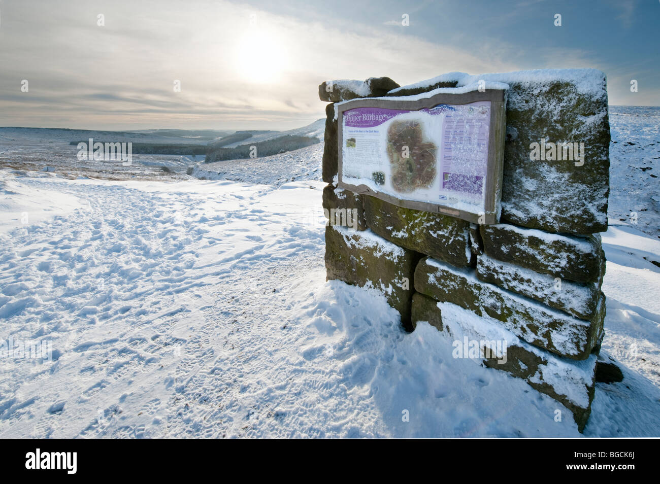 Oberen Burbage im Winter Schnee in den Peak District, Derbyshire, Großbritannien, Großbritannien Stockfoto