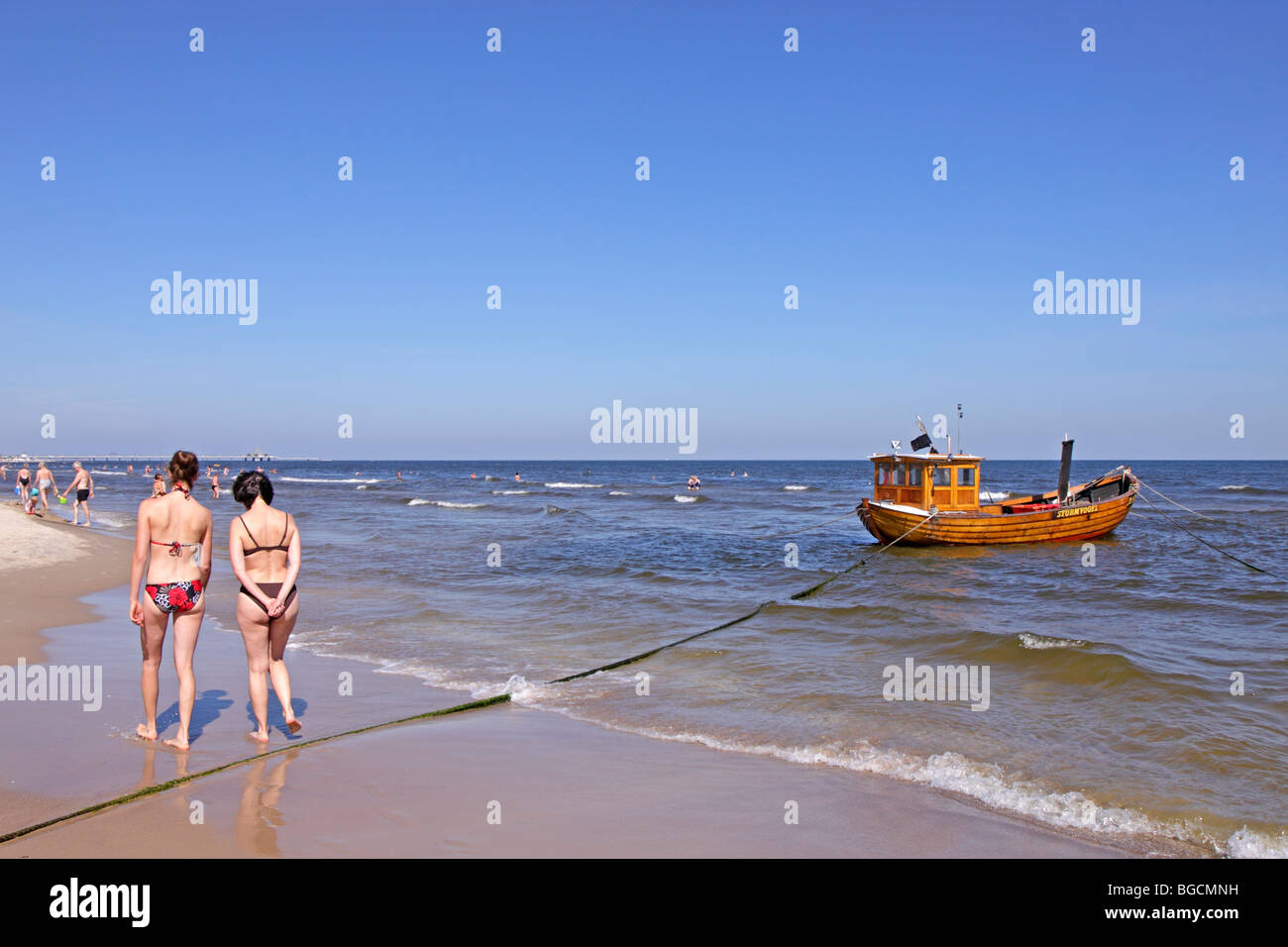 Angelboot/Fischerboot aus Ahlbeck Strand, Insel Usedom, Mecklenburg-West Pomerania, Deutschland Stockfoto
