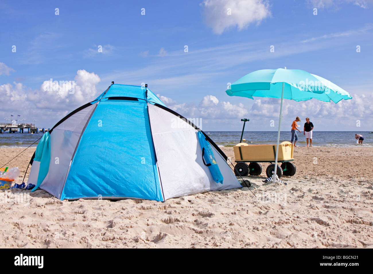 Beach Cabana Strand Bansin, Insel Usedom, Mecklenburg-West Pomerania, Deutschland Stockfoto