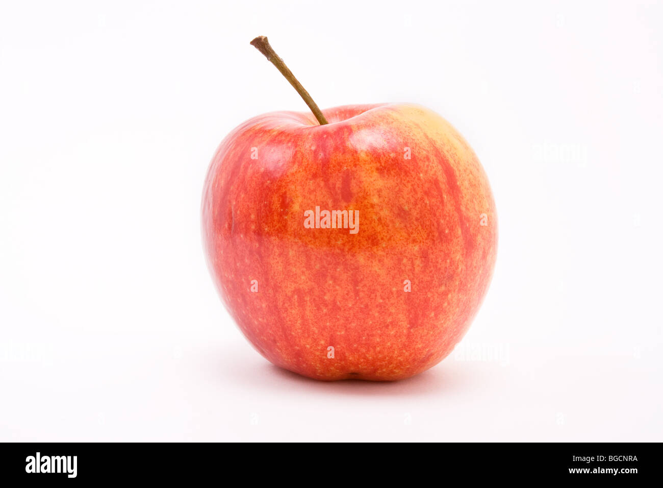 Goldenen, roten Apfel vor weißem Hintergrund. Ein Jonagold aus Golden delicious angebaut. Stockfoto
