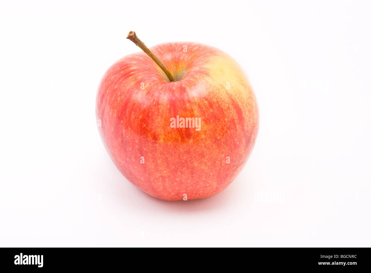 Goldenen, roten Apfel vor weißem Hintergrund. Ein Jonagold aus Golden delicious angebaut. Stockfoto