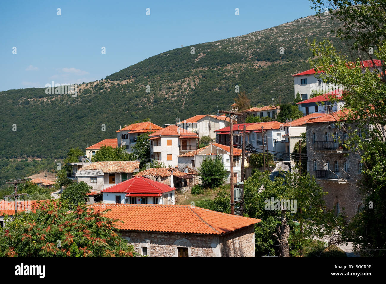Kleines griechisches Dorf in den Peloponnes genannt Andretsina Stockfoto
