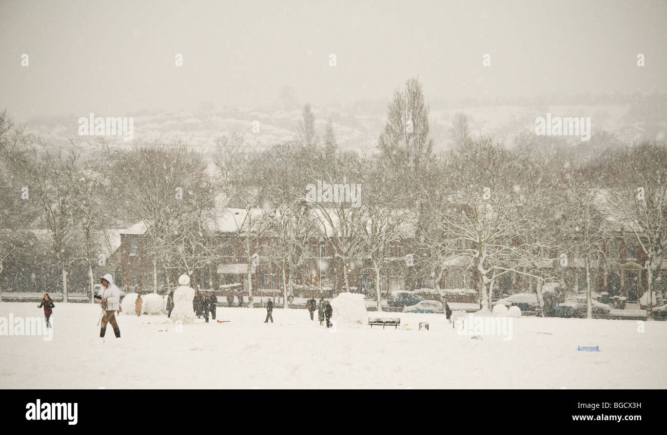 2. Februar 2009 Schnee fällt im hügeligen Feldern Park, Brockley, London, SE4 Stockfoto