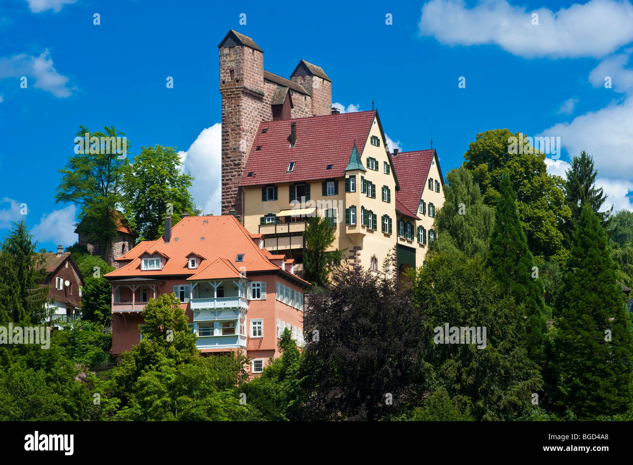Burg Berneck Burg mit Hoher Mantel Schild Wand, Berneck, Schwarzwald, Baden-Württemberg, Deutschland, Europa Stockfoto