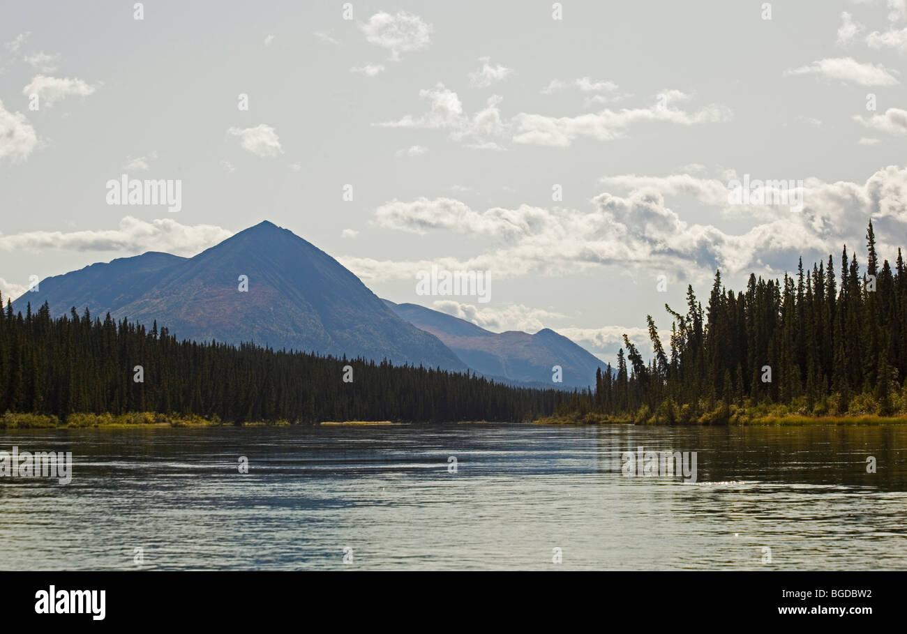 Takhini River, Mount Vanier hinter Yukon Territorium, Kanada Stockfoto