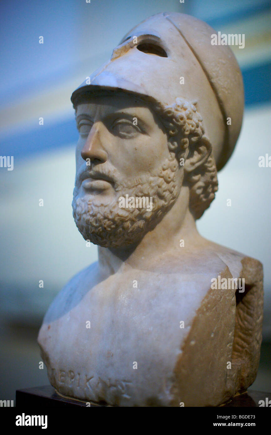 Marmor-Büste großen athenischen Staatsmannes Perikles zu Hadrians Villa Tivoli jetzt im British Museum in London UK gefunden Stockfoto