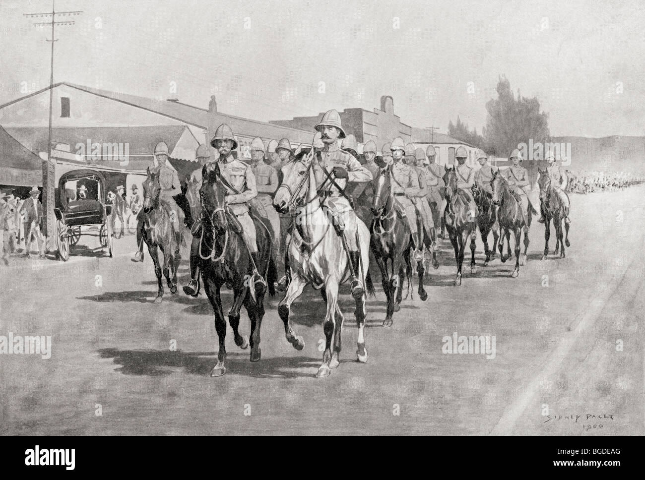 Lord Roberts Einreise in Pretoria, Südafrika, 5. Juni 1900. Feldmarschall Frederick Sleigh Roberts, 1. Earl Roberts. Stockfoto