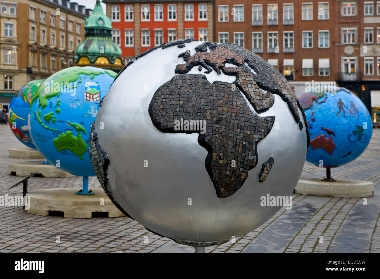 Kunst Globen Ausstellung im Zentrum von Kopenhagen, Dänemark, Europa Stockfoto