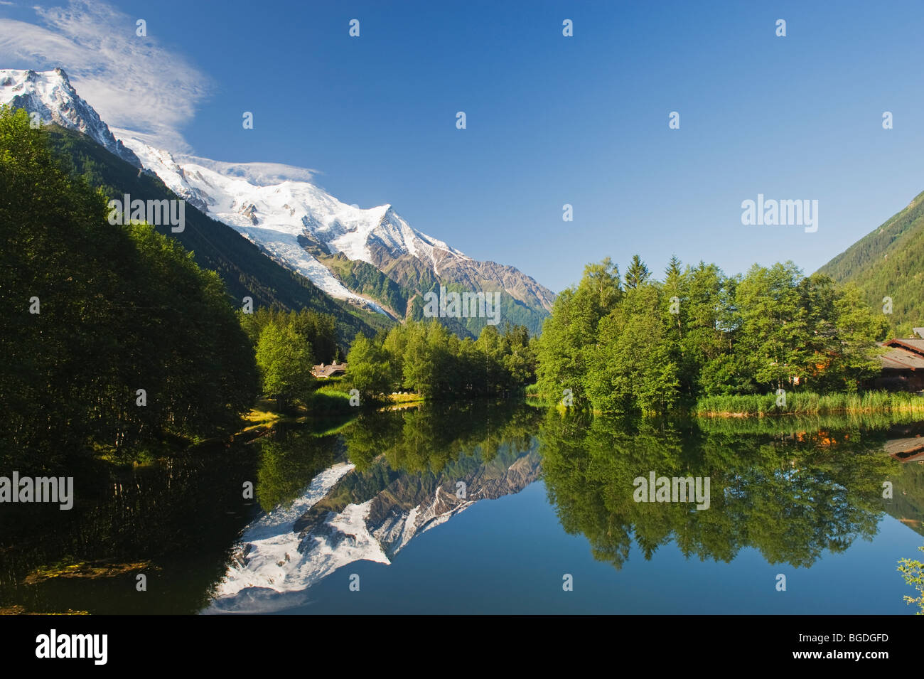 Mont Blanc und Tal von Chamonix, Rhône-Alpes, Frankreich Stockfoto