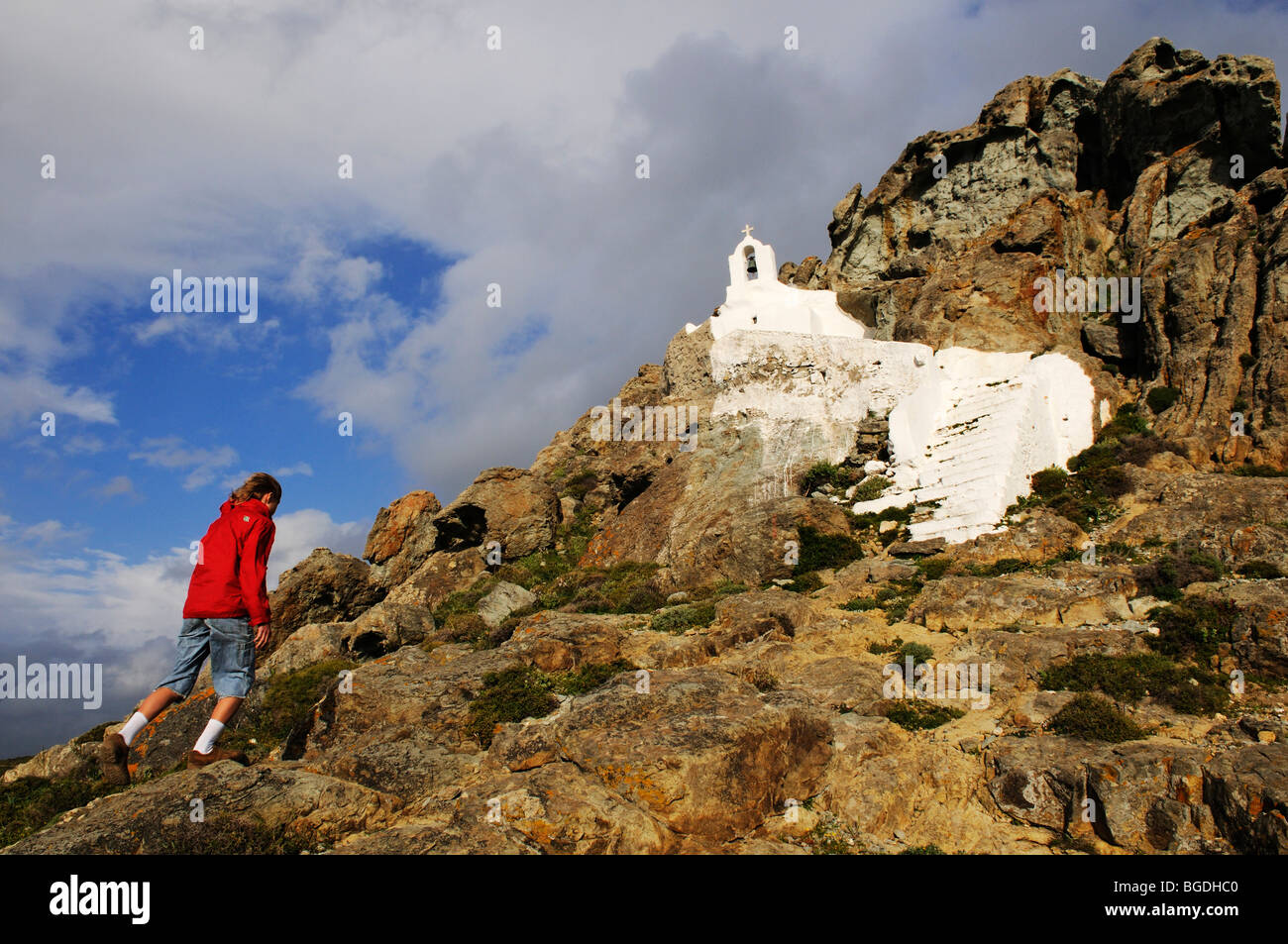 Orthodoxe Kapelle, Wanderer, Naxos, Kykladen, Griechenland, Europa Stockfoto