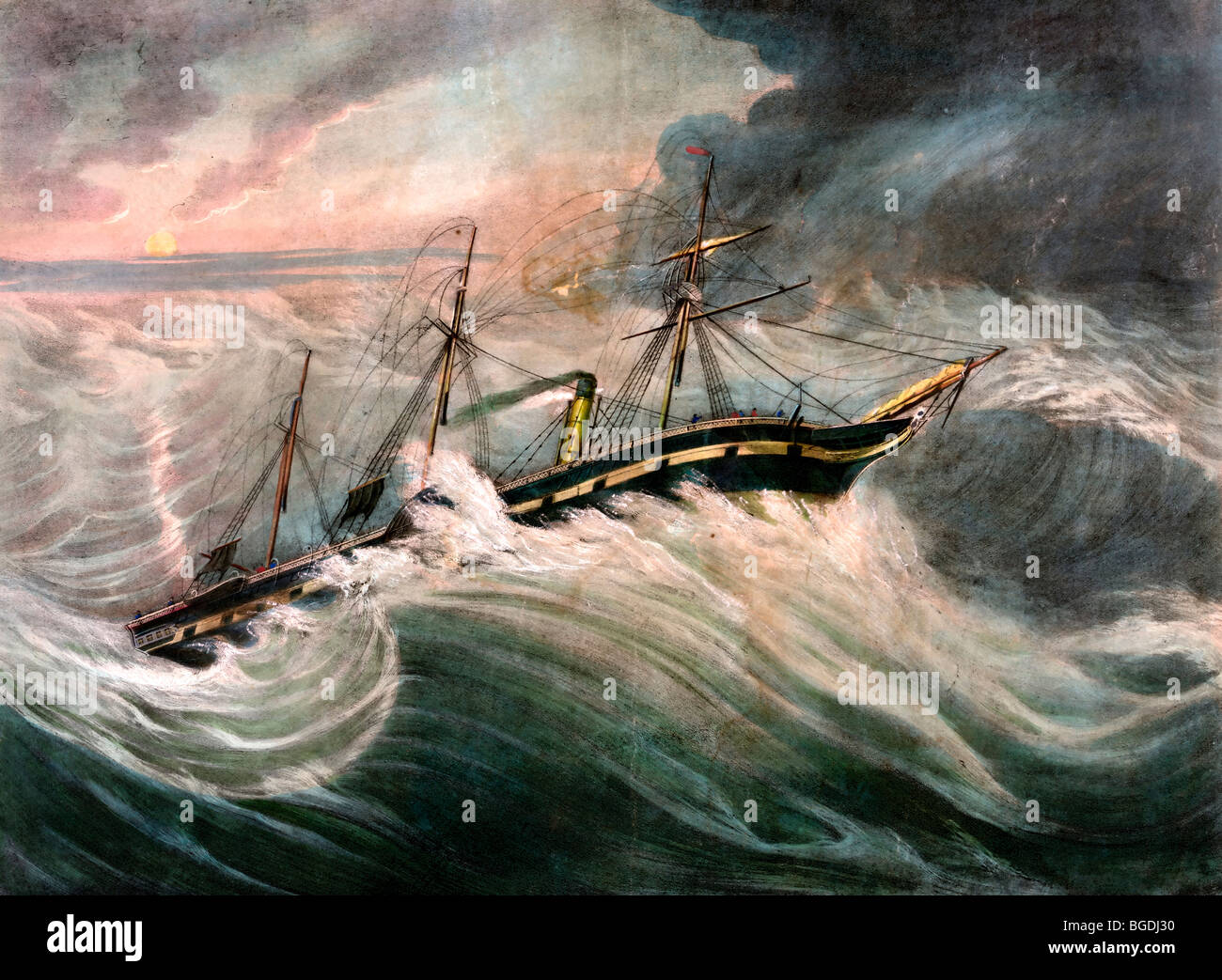 Der Präsident Dampfschiff auf ihre Passage von New York nach Liverpool, Begegnung mit einem schweren Sturm am 5. November 1840 Stockfoto
