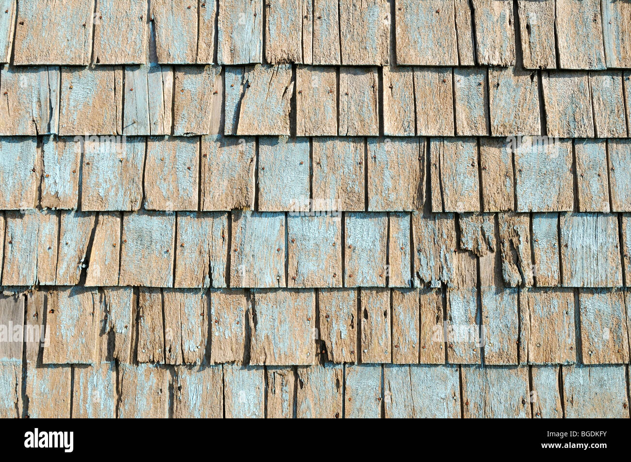 Verwitterten Schindeln auf einem Haus am Ile du Cap Aux Meules, Iles De La Madeleine, Magdalen Inseln, Quebec Maritime, Kanada, Nord Stockfoto