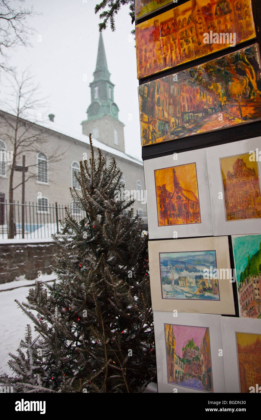 Kirche und Kunst im oberen Old Quebec City Stockfoto