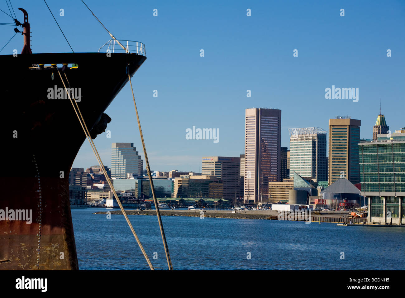 Skyline von Baltimore, Maryland Blick über Hafen Stockfoto