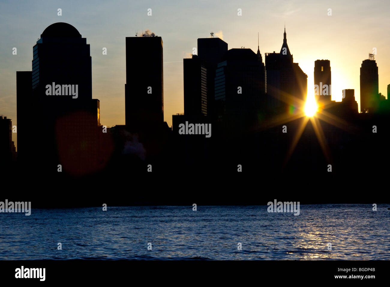 Sonnenaufgang in Manhattan, New York-Unterstadt Stockfoto