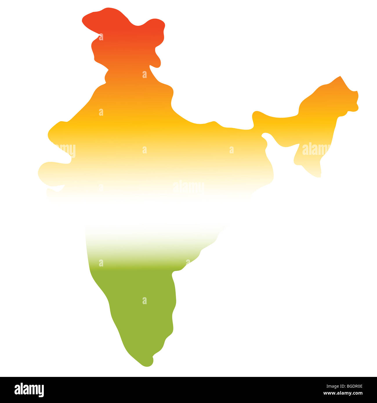 Karte von Indien in Tri Farben, grün, weiß, orange Stockfoto