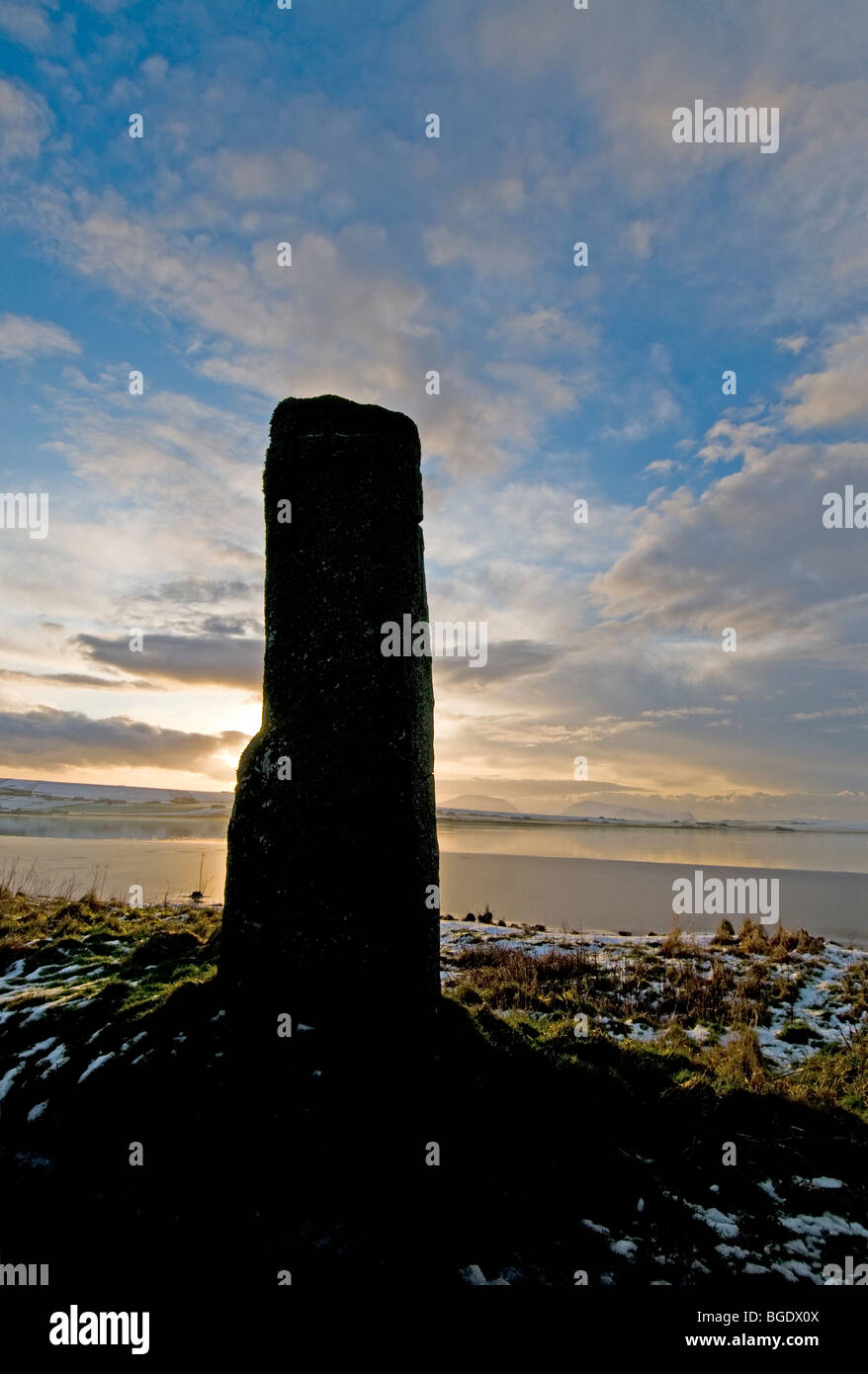 Die Uhr Stein stehend zwischen Stenness und Ring of Brodgar Orkney.  SCO 5702 Stockfoto